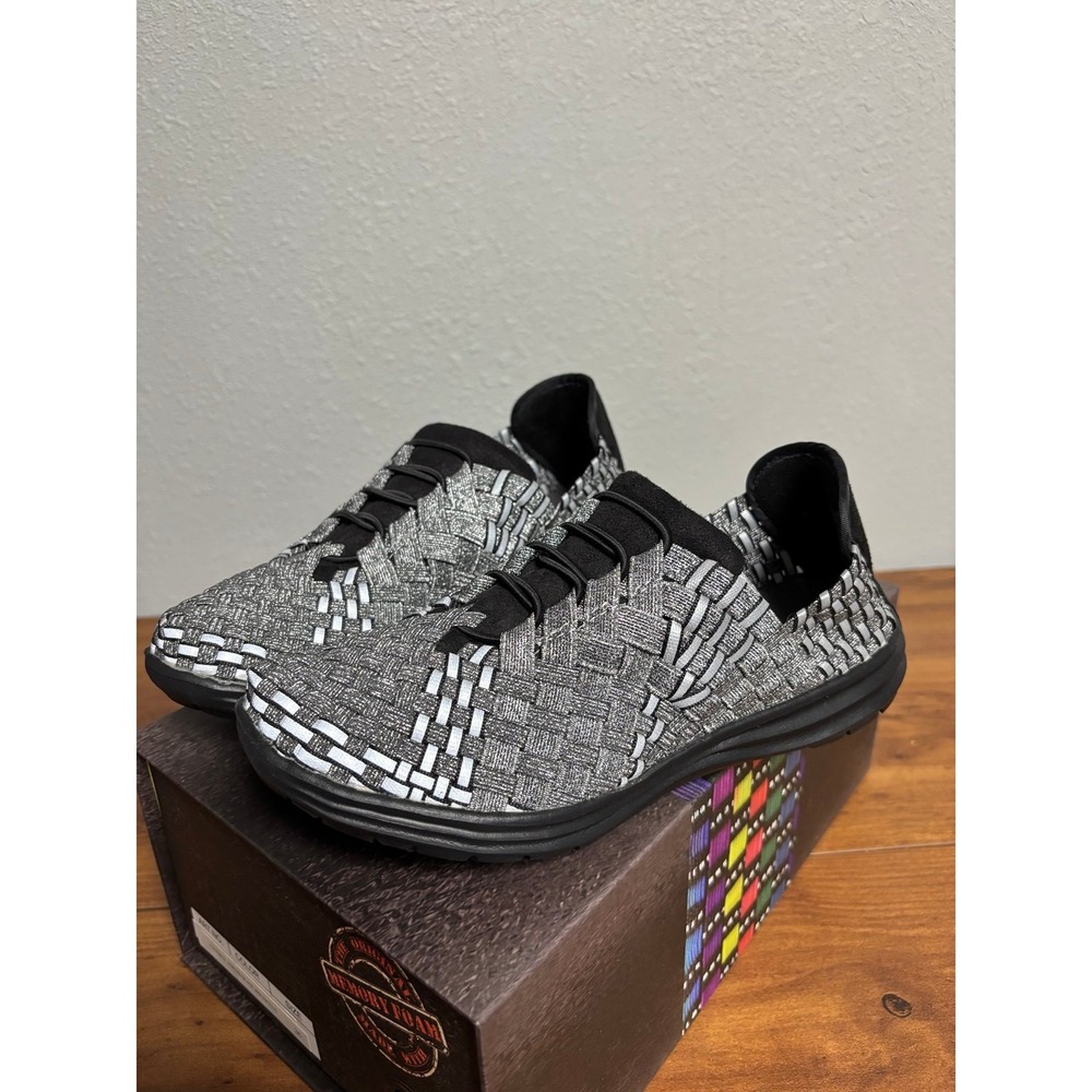 Bernie Mev Victoria Pewter Black Reflective Woven Sneakers Size 36 US 5-5.5